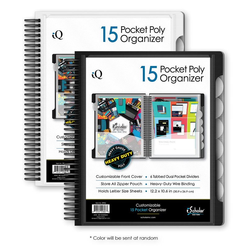 iScholar ""IQ iScholar 15 Pocket Organizer  12.2 x 11""  Tabbed Dividers  Color Will Vary (39906)""  Assorted - Image 5